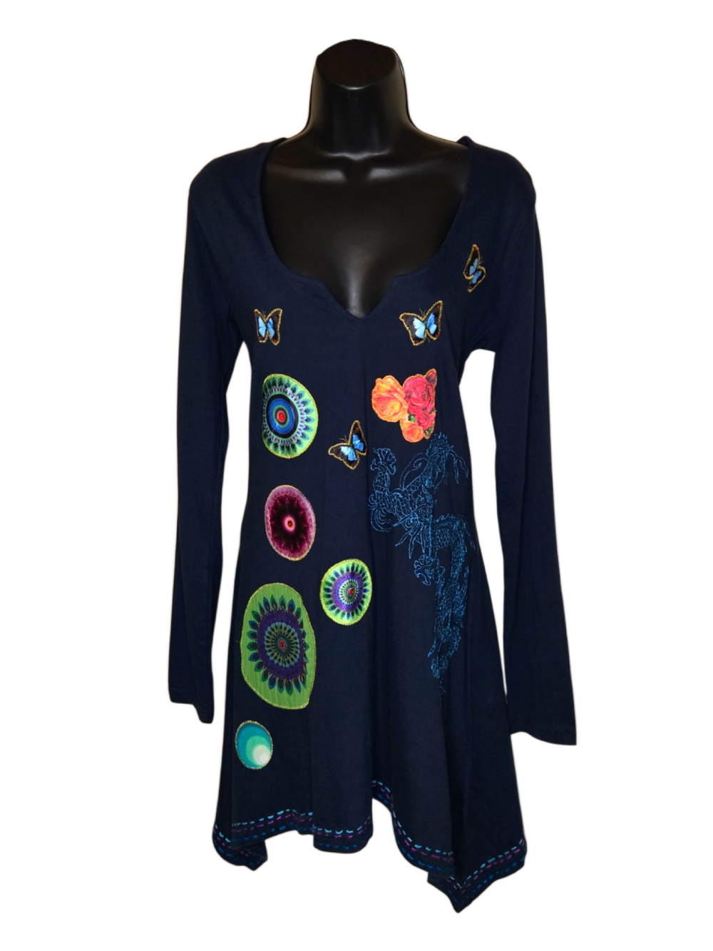 Desigual Asymetrical Butterfly Navy Long-Sleeve Tunic Dress!